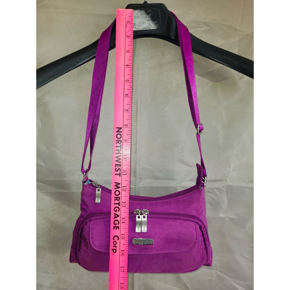 Baggallini Purple Small Shoulder Bag, Zip Closure, Adjustable Strap, Pockets